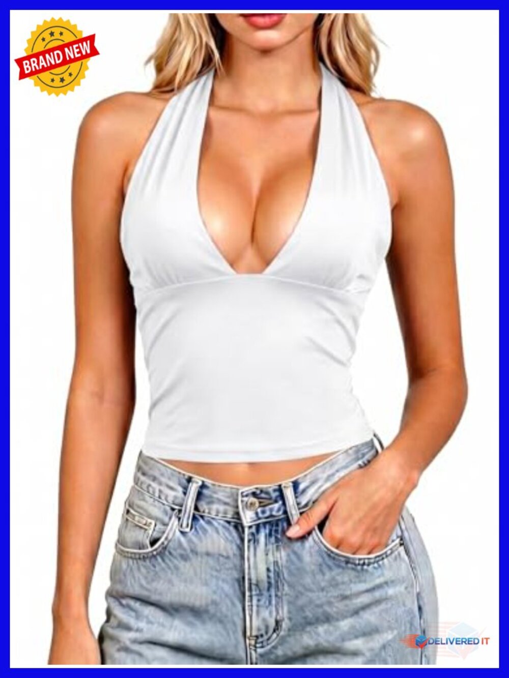 Halter Crop Tank Top Deep V-Neck Backless Corset Top